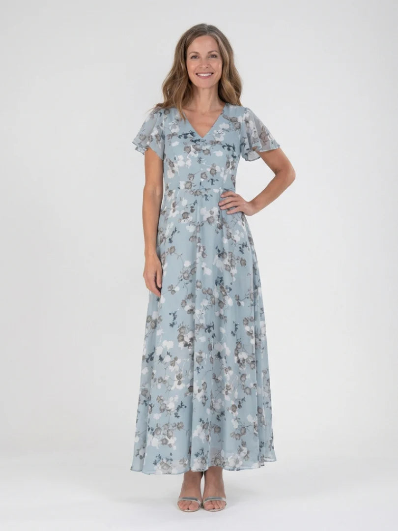Ismeria | Vestido maxi em chiffon com estampa floral
