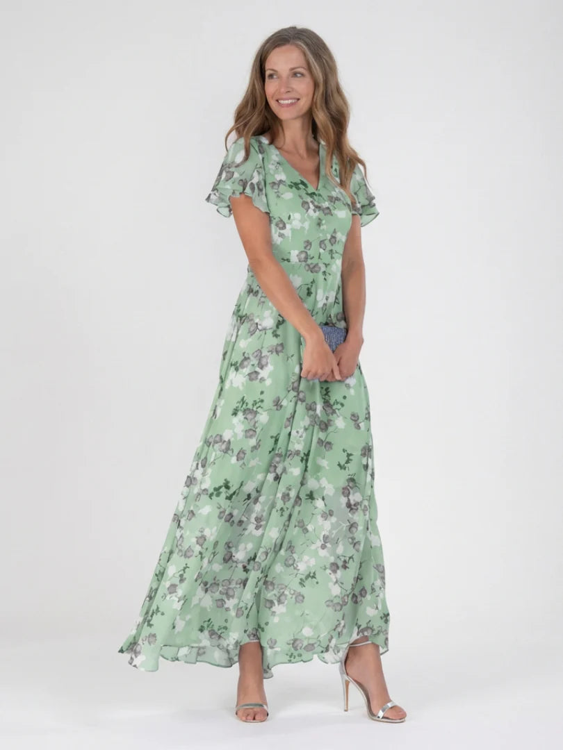 Ismeria | Vestido maxi em chiffon com estampa floral