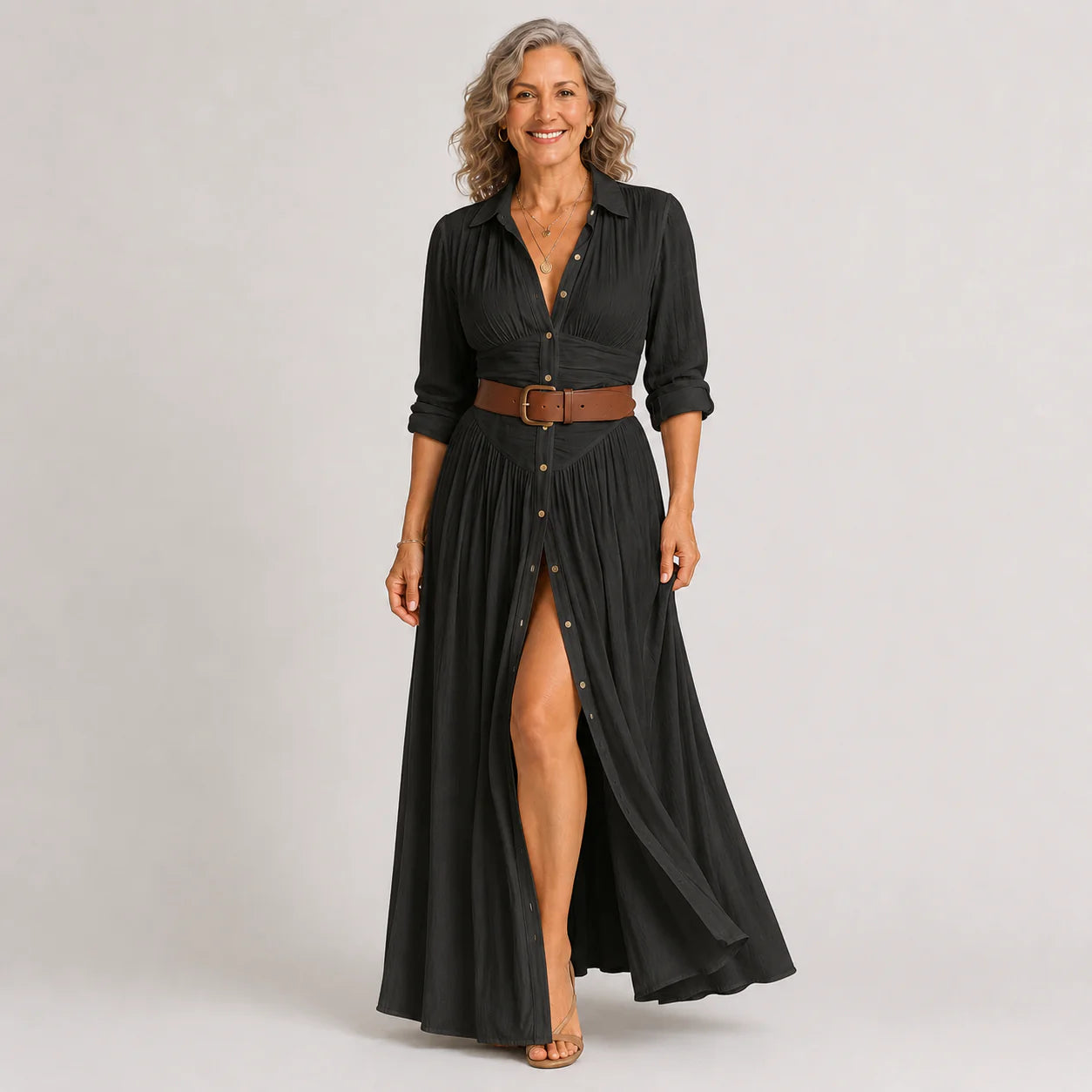 Lelivilia | Vestido maxi longo com gola de blazer