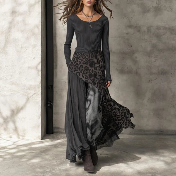 Fenna | Vestido longo com detalhe de leopardo