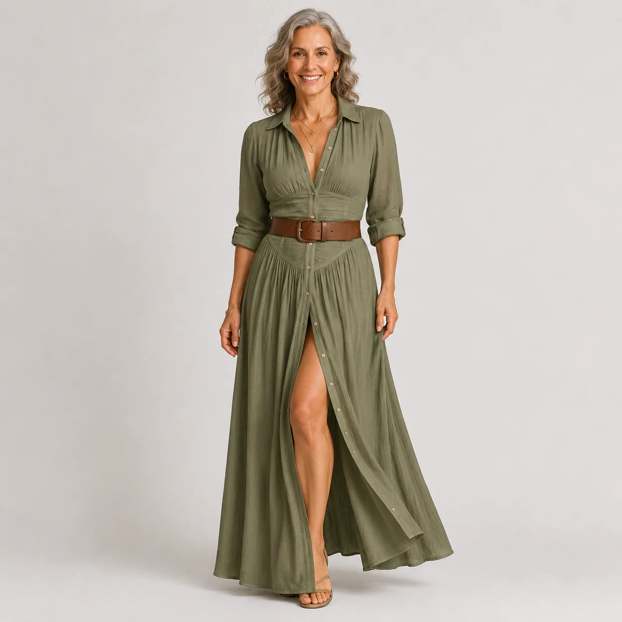 Lelivilia | Vestido maxi longo com gola de blazer